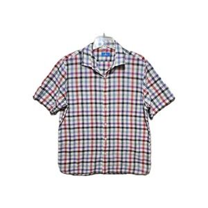 Toscano Linen Cotton Blend Plaid Button Down Short Sleeve Shirt Men's Large